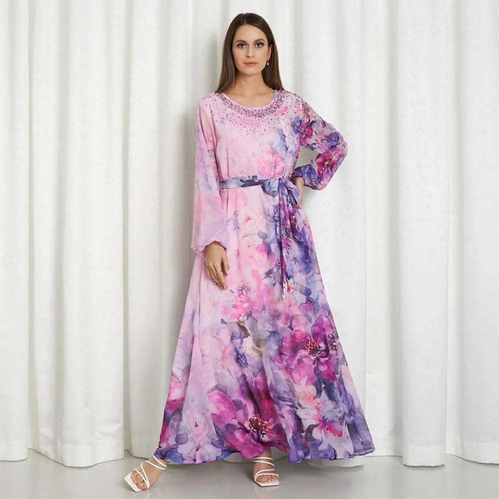 Women's Printed Casual Color Rhinestone Dress