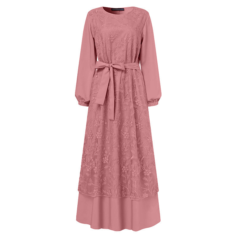 Women's Lace Round Neck A-line Dress