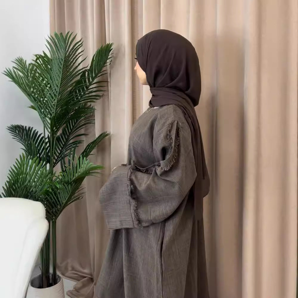 Fringe Sleeve Muslim Flare-Hem Maxi Dress