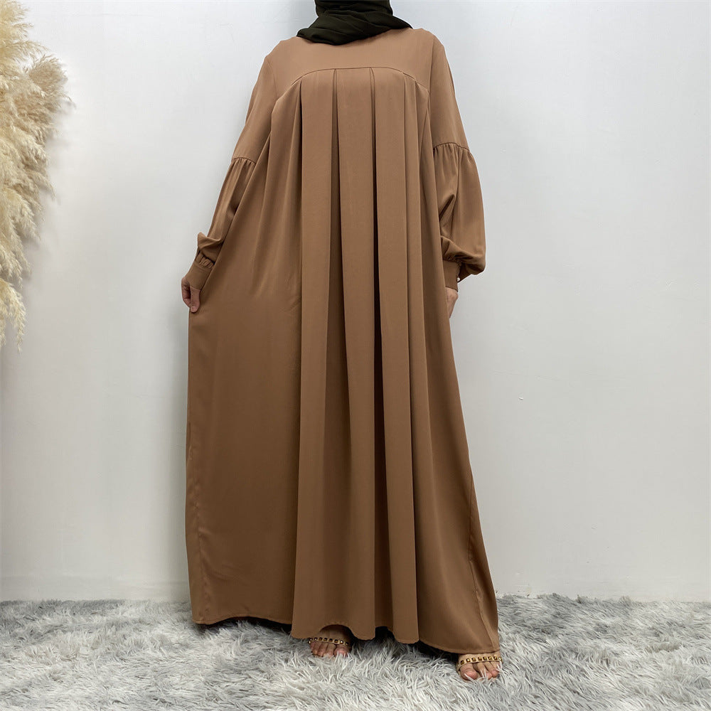 Women's Crewneck Solid Pleated Dress