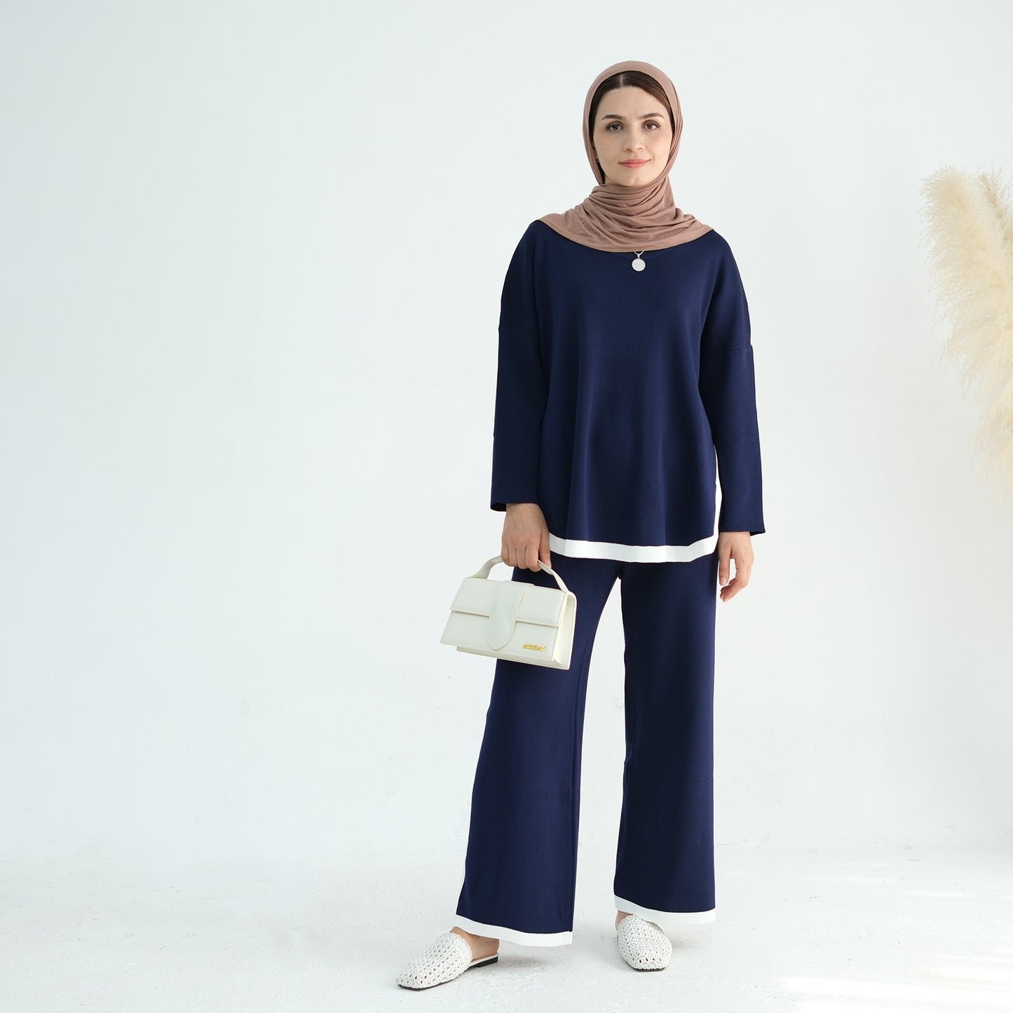Thickened Knitted Sweater Wide-Leg Pants Trousers Two-Piece Set
