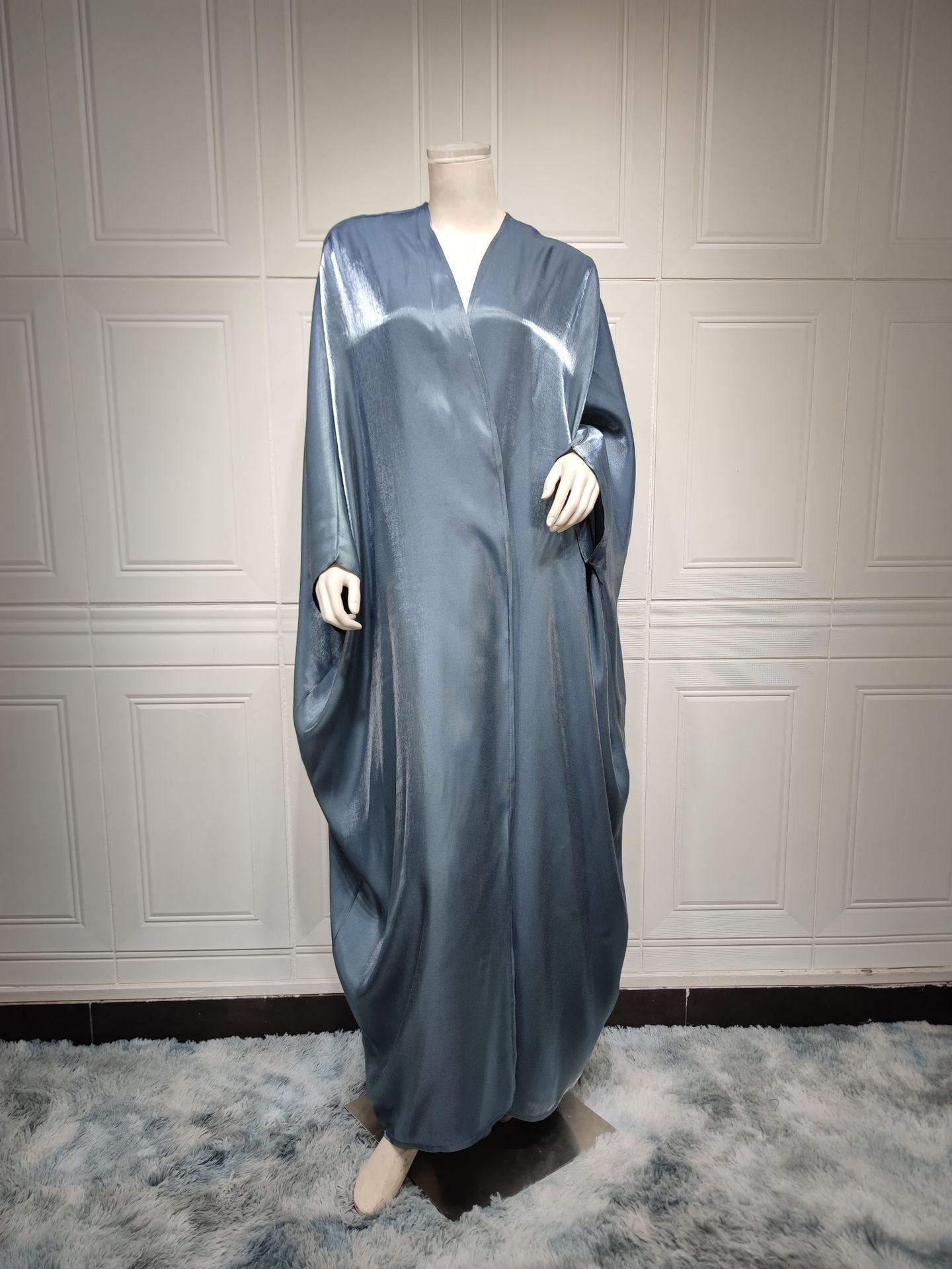 Women's Bright Silk Satin Solid Batwing Sleeve Robe