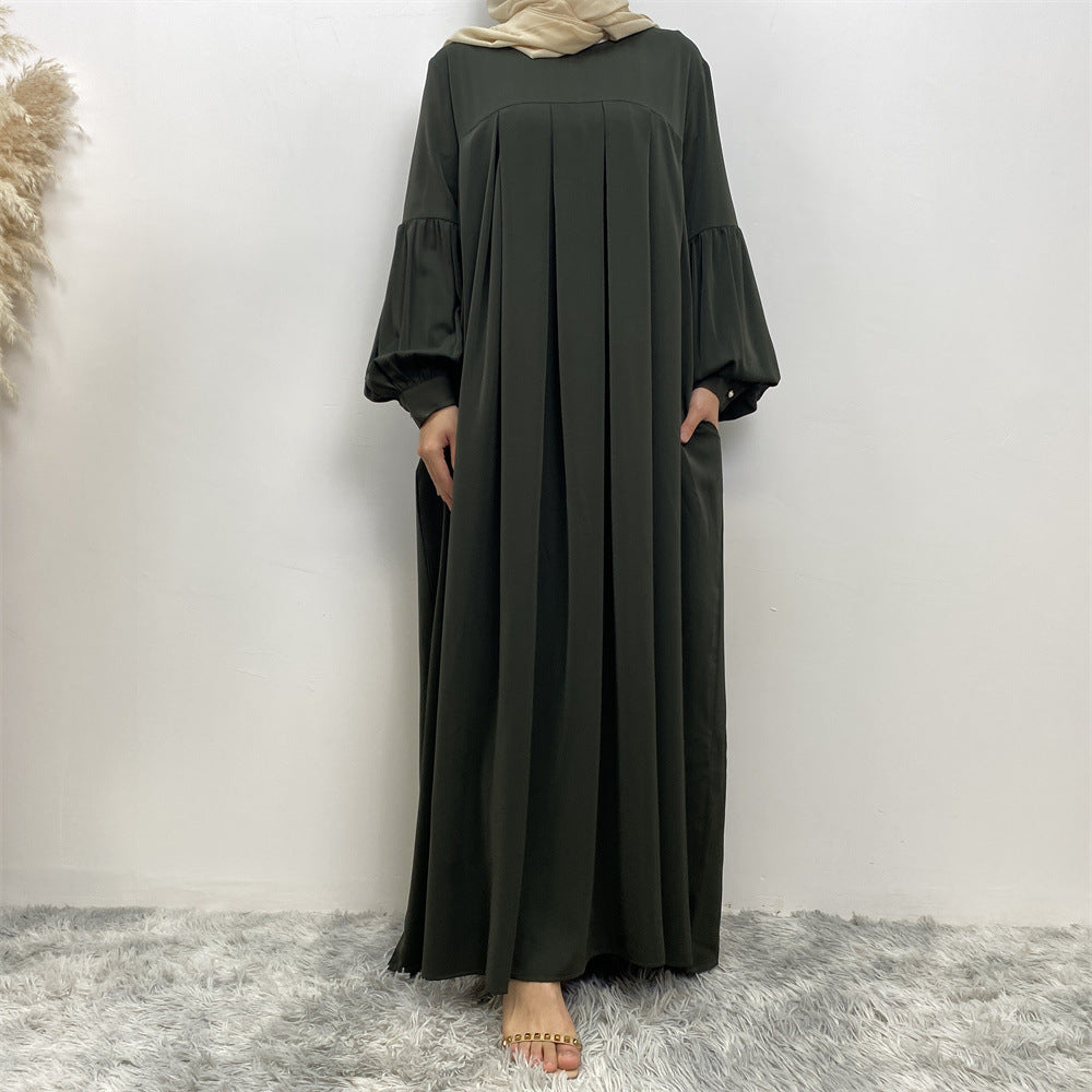 Women's Crewneck Solid Pleated Dress