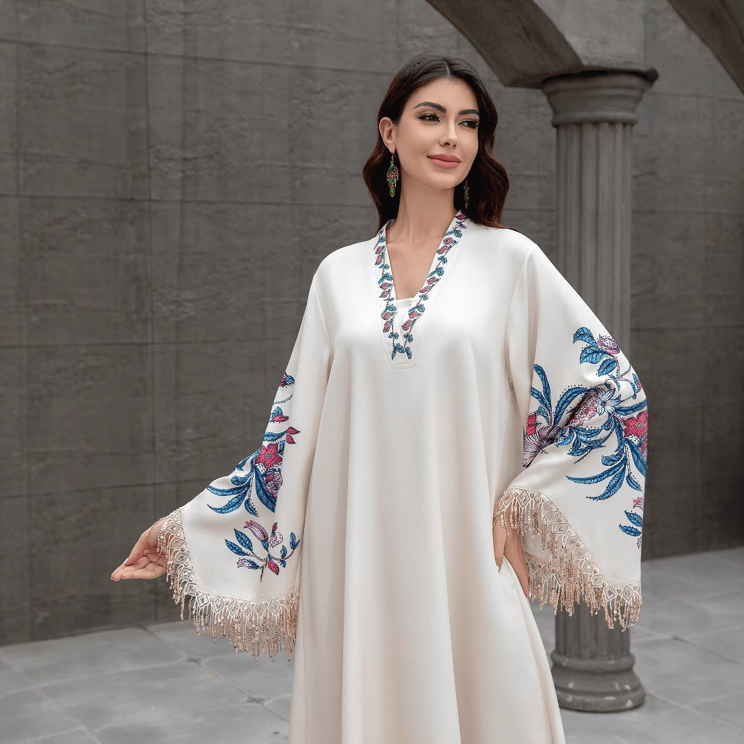 Muslim Polyester Fringe Rhinestone Party Maxi Dress