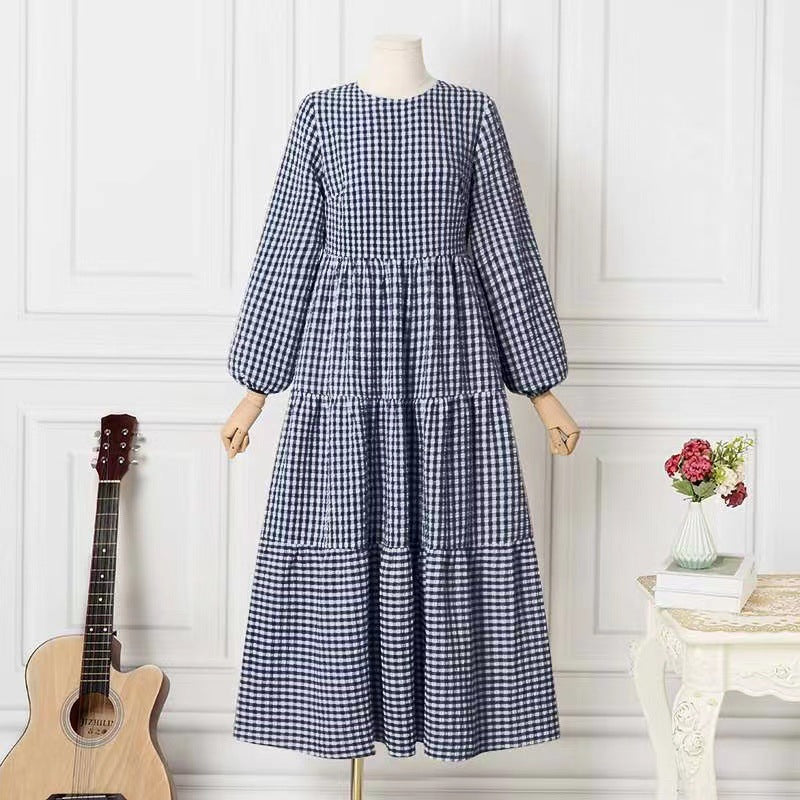 Women's Elastic Sleeve Crewneck Casual Dress