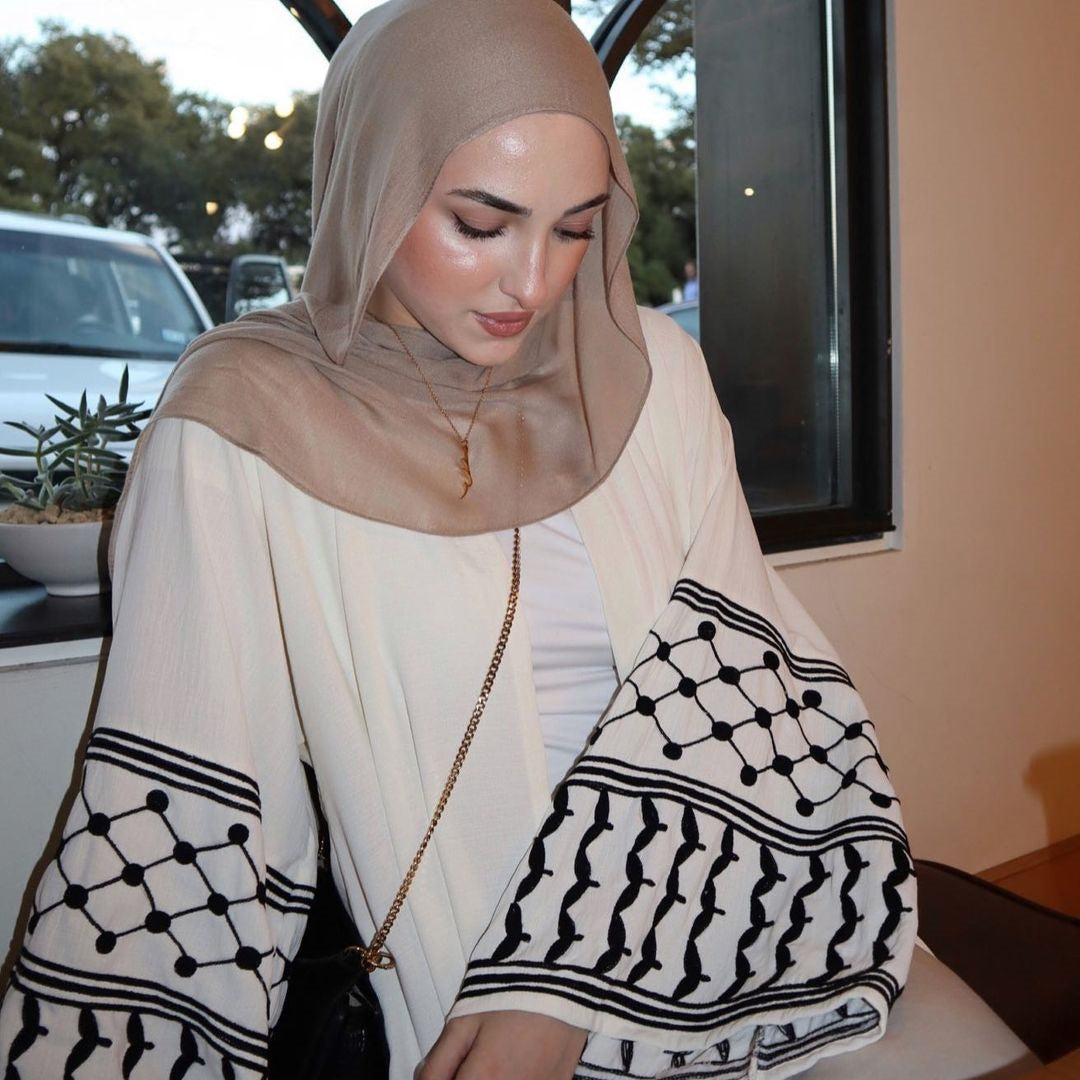Women's White Abaya Embroidered Robe