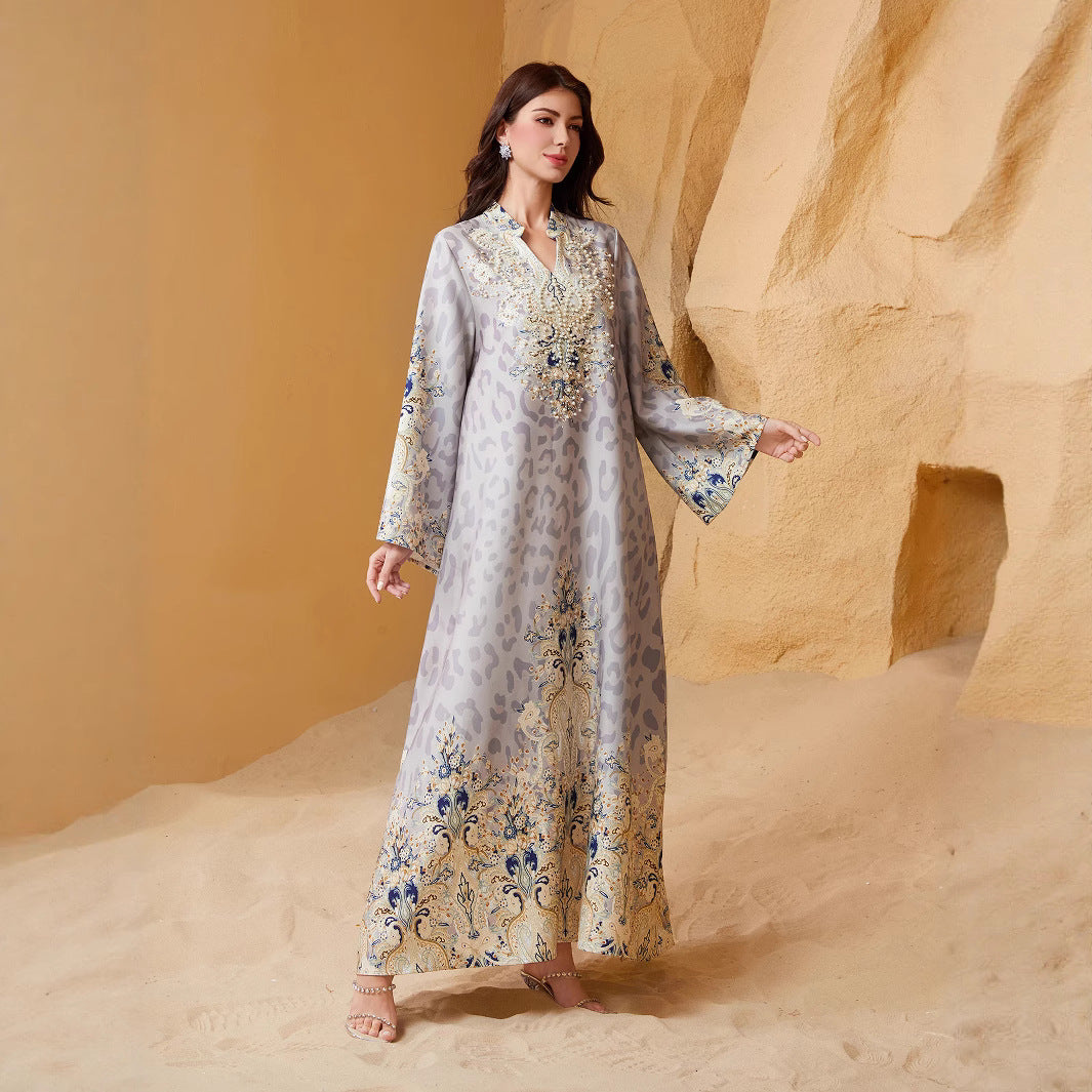 Muslim Polyester Crystal Studded Party Maxi Dress