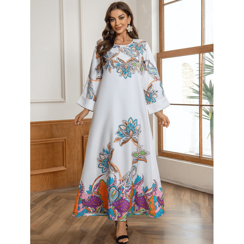 Floral Rhinestone Muslim Evening Kaftan Maxi Dress