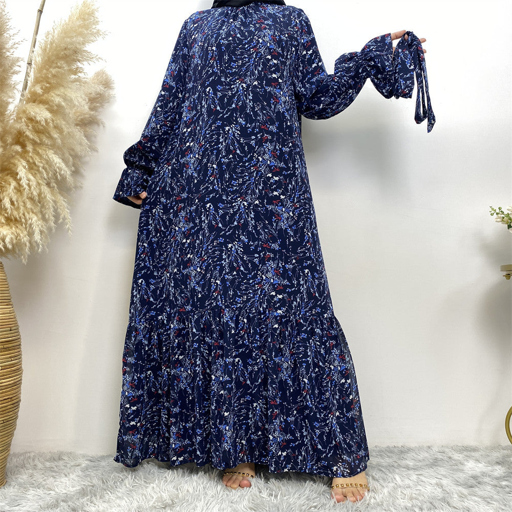 Printed Flared Sleeve Chiffon Dress