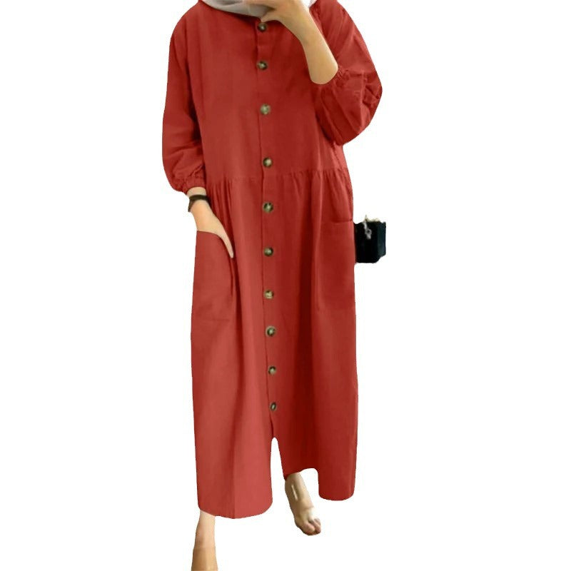 Women's Crewneck Puff Sleeve Loose Dress