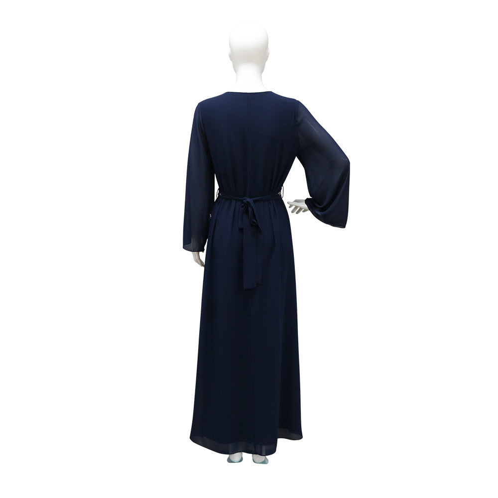 Women's Hot Diamond Chiffon Dress with Belt