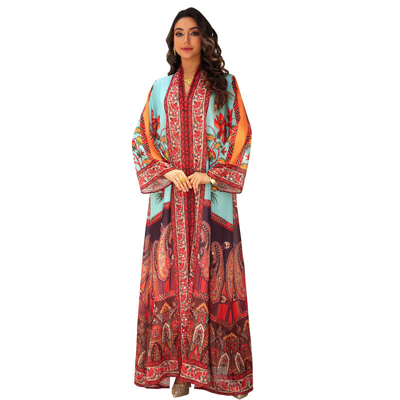 Pullover Printed Dress with Rhinestones