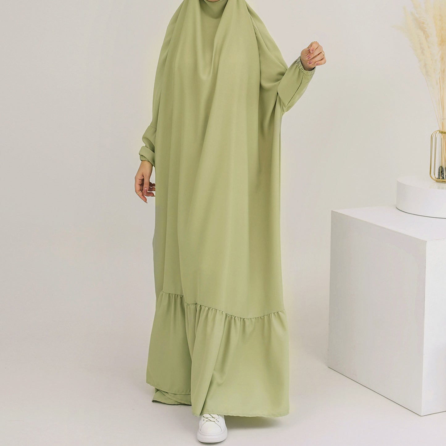 Women's Solid Color Robe Dress Jilbab Include Headscarf