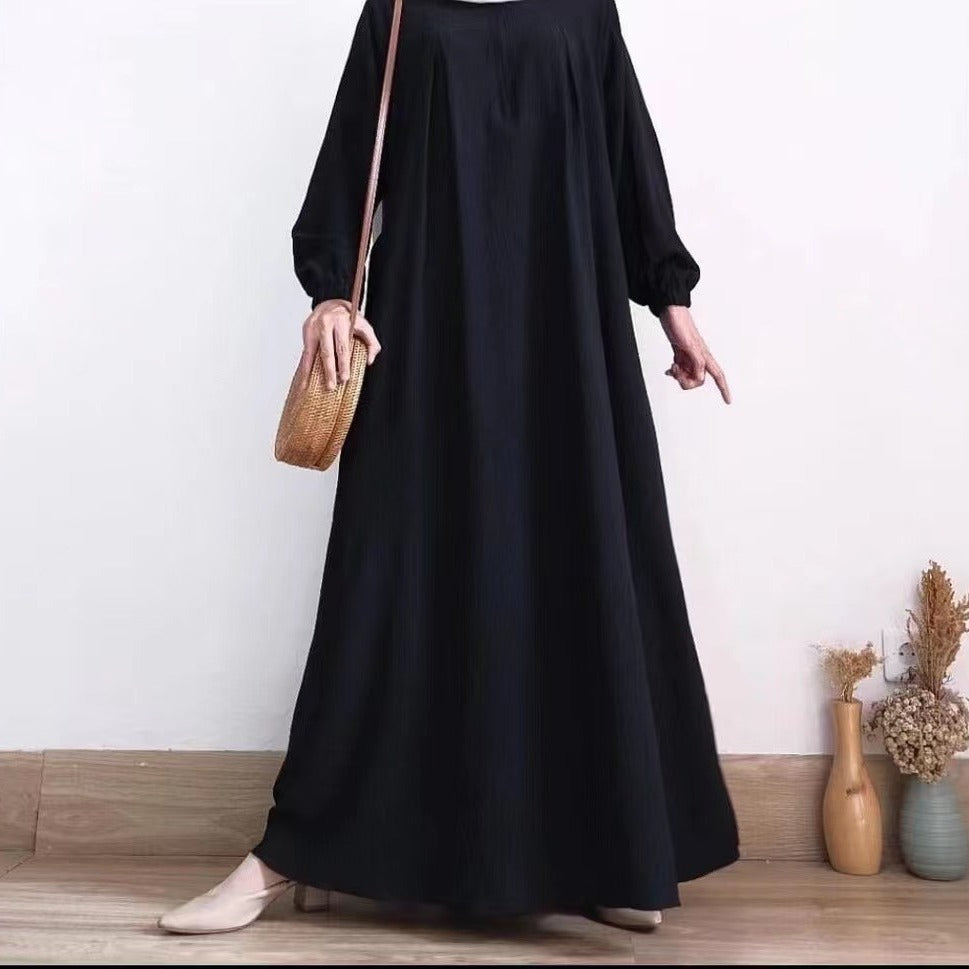 Women's Solid Color Long Sleeve Zipper Crewneck Dress