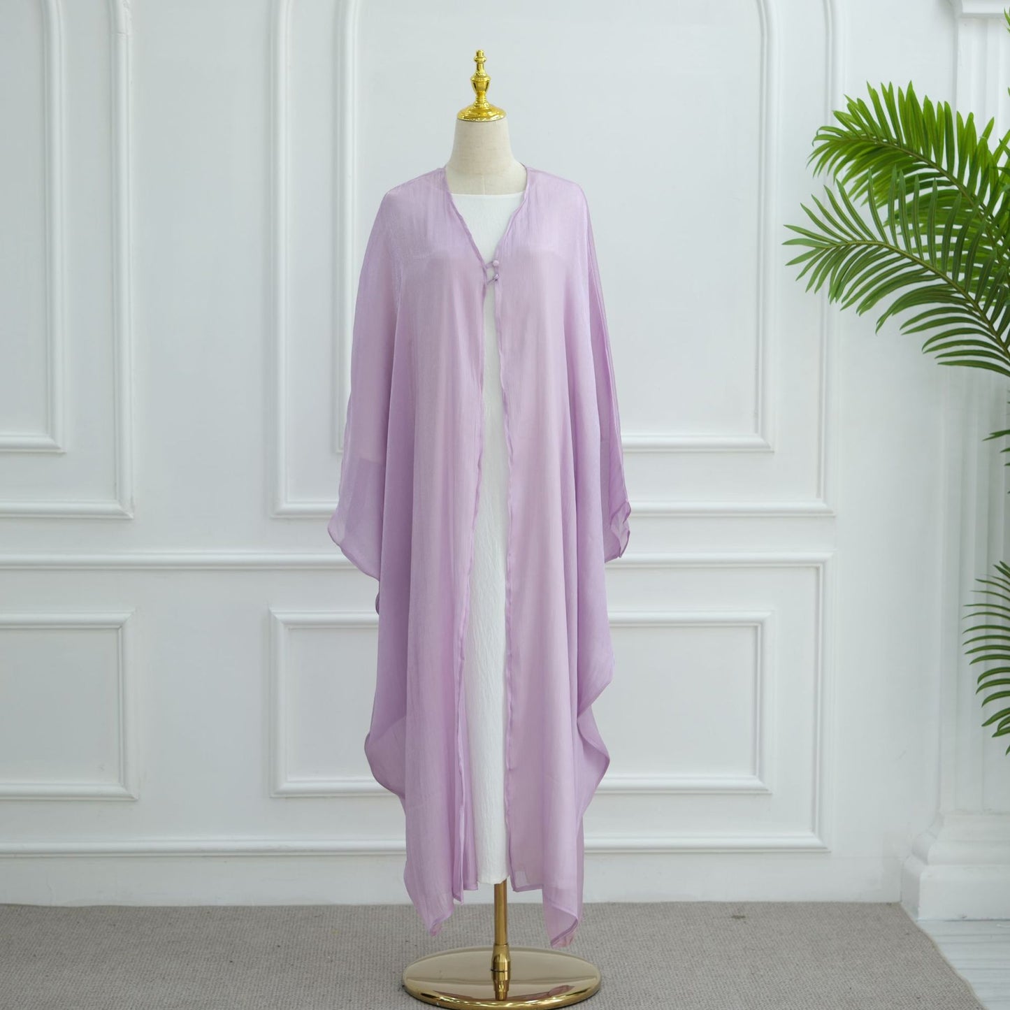 Modest Solid Color Crepe Elegant Cardigan Robe