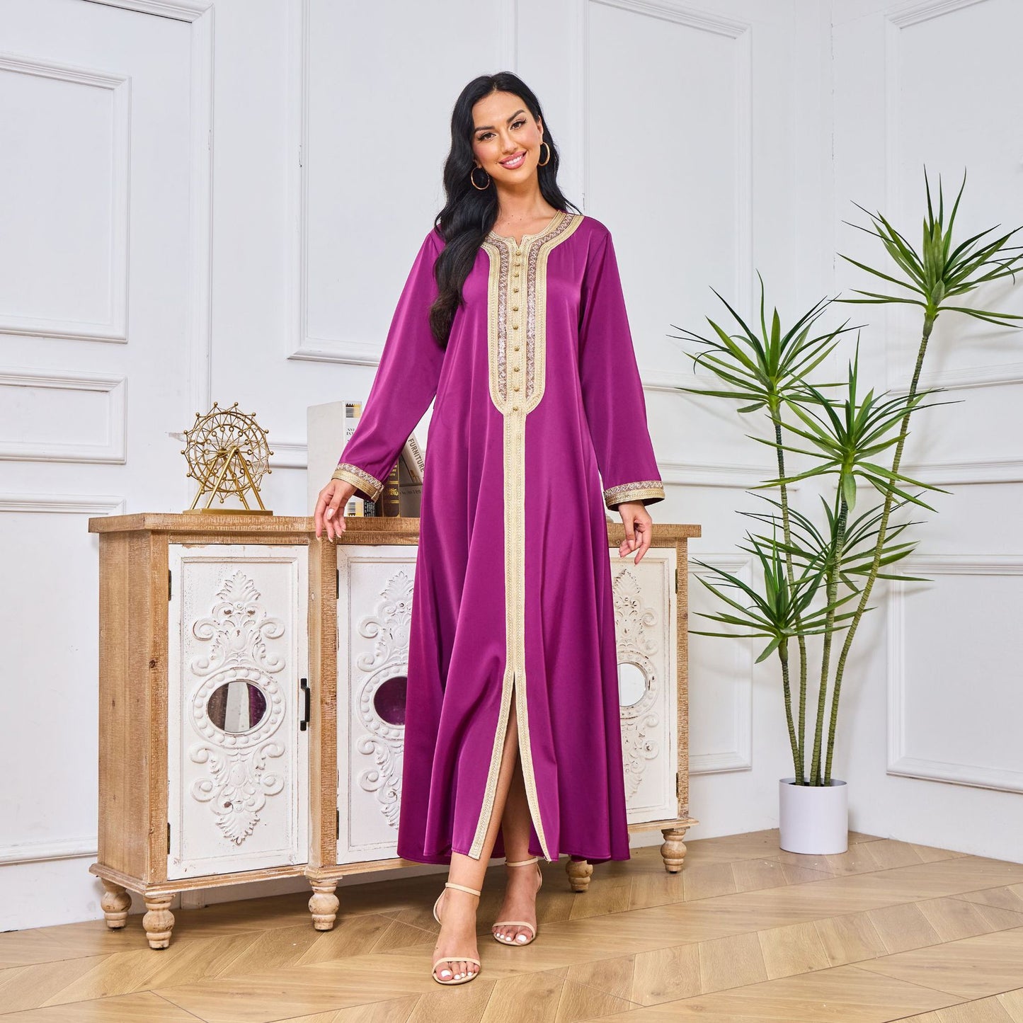 Women's Embroidered Purple Lace Dress