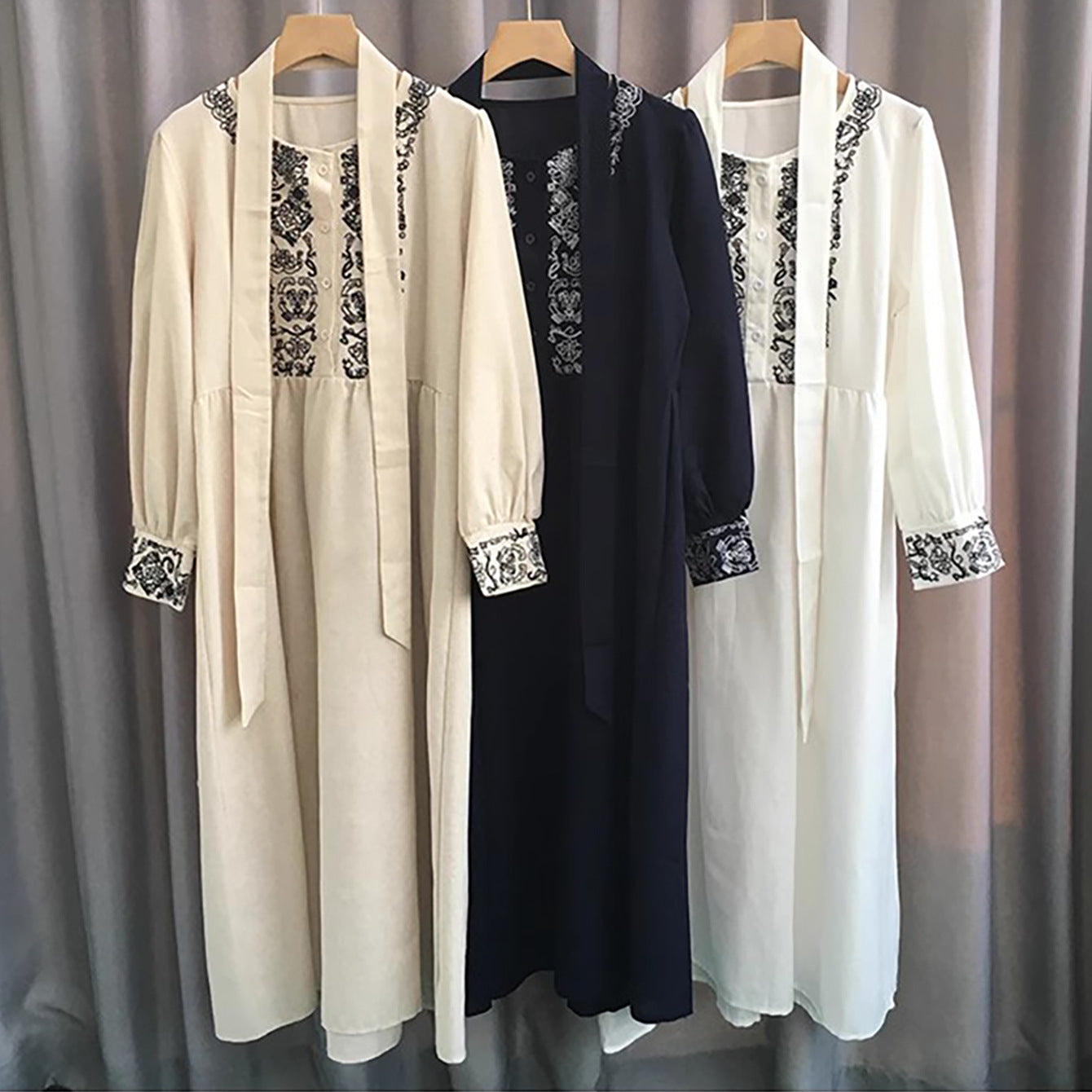 Women's Loose Cotton and Linen Embroidered Dress