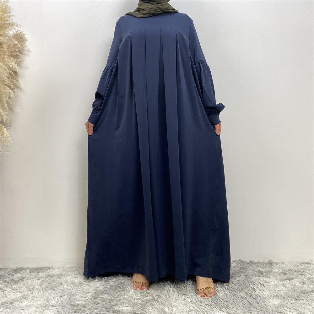 Women's Crewneck Solid Pleated Dress