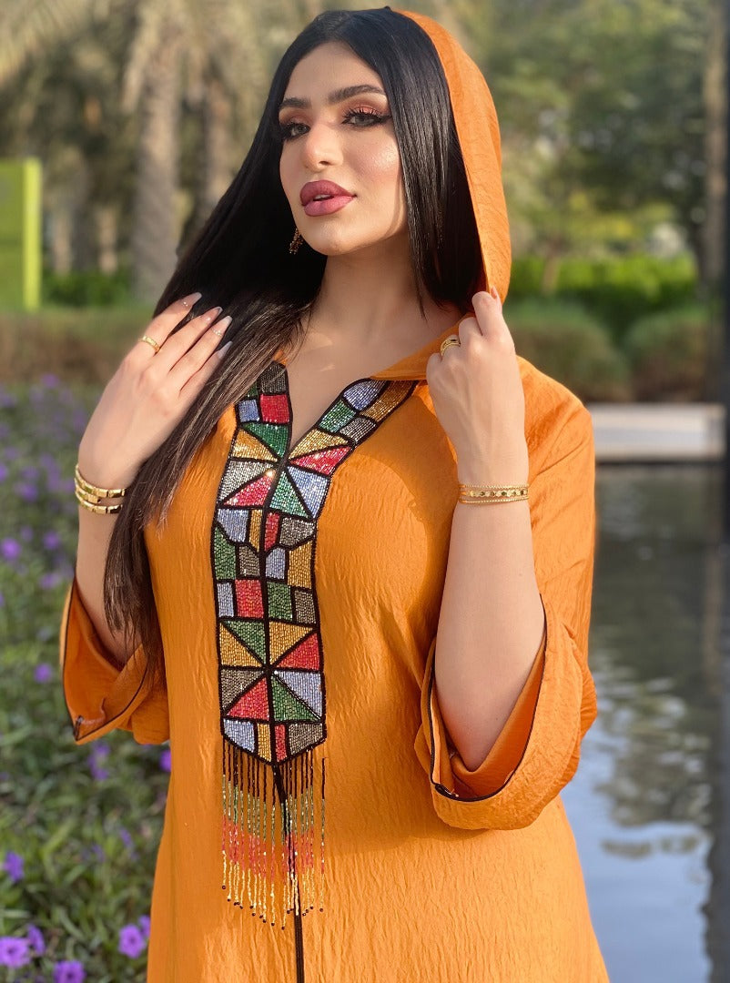 Women's Diamond-set Fringed Hooded Gown Dress