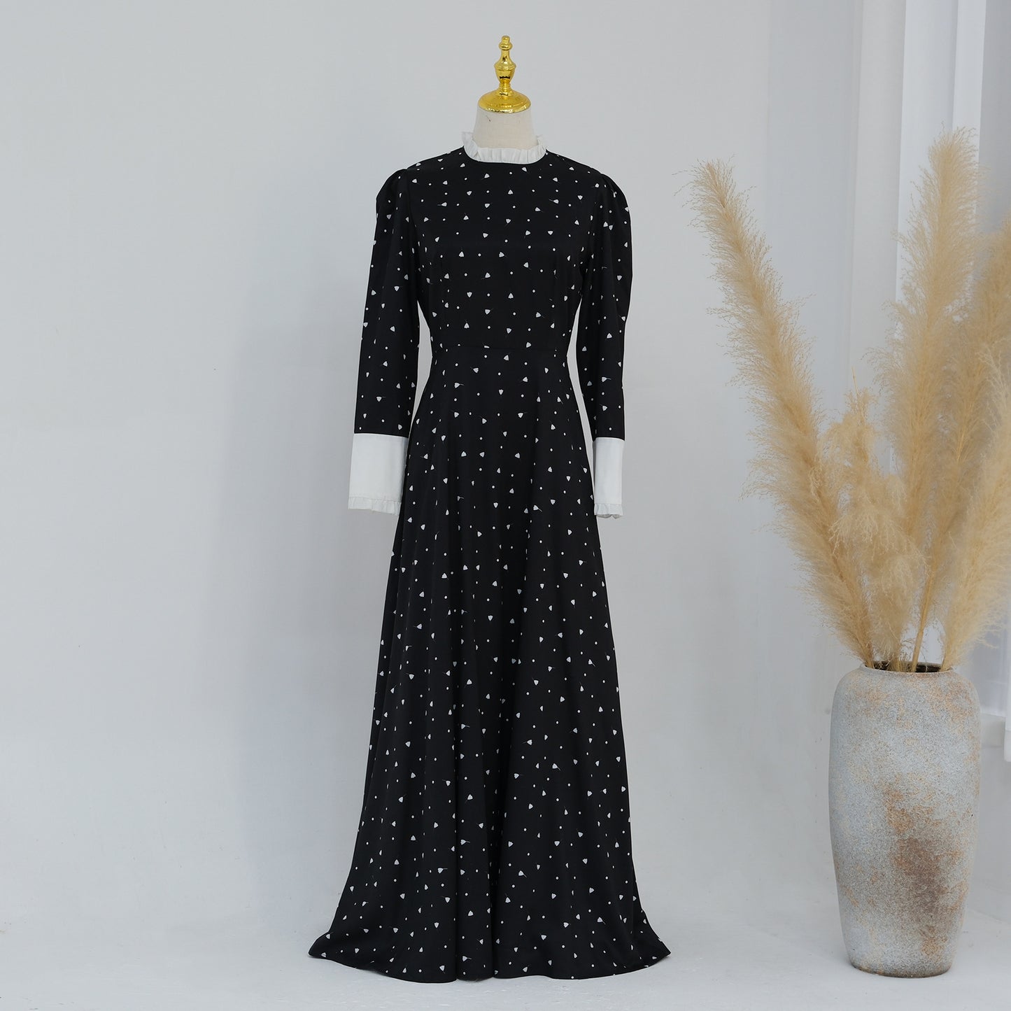 Women's Printed Black Abaya Dress