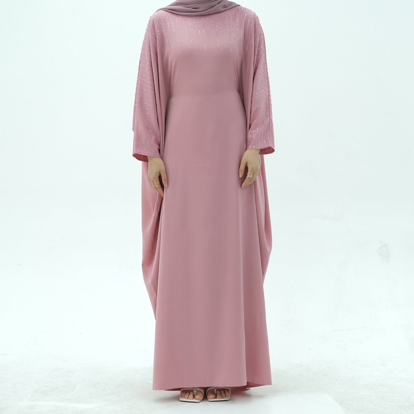 Luxury Rhinestone Maxi Dress with Belt Elegant Dubai Modest Fashion