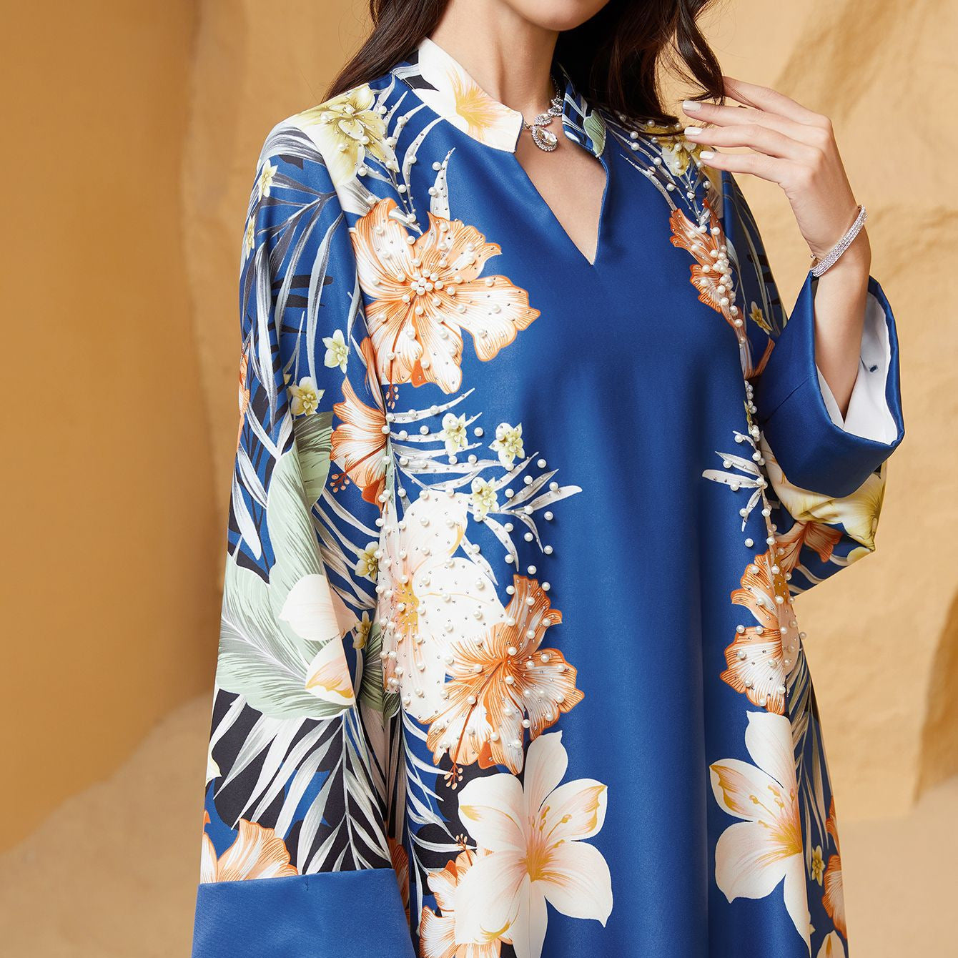 Floral Print Muslim Kaftan Maxi Dress