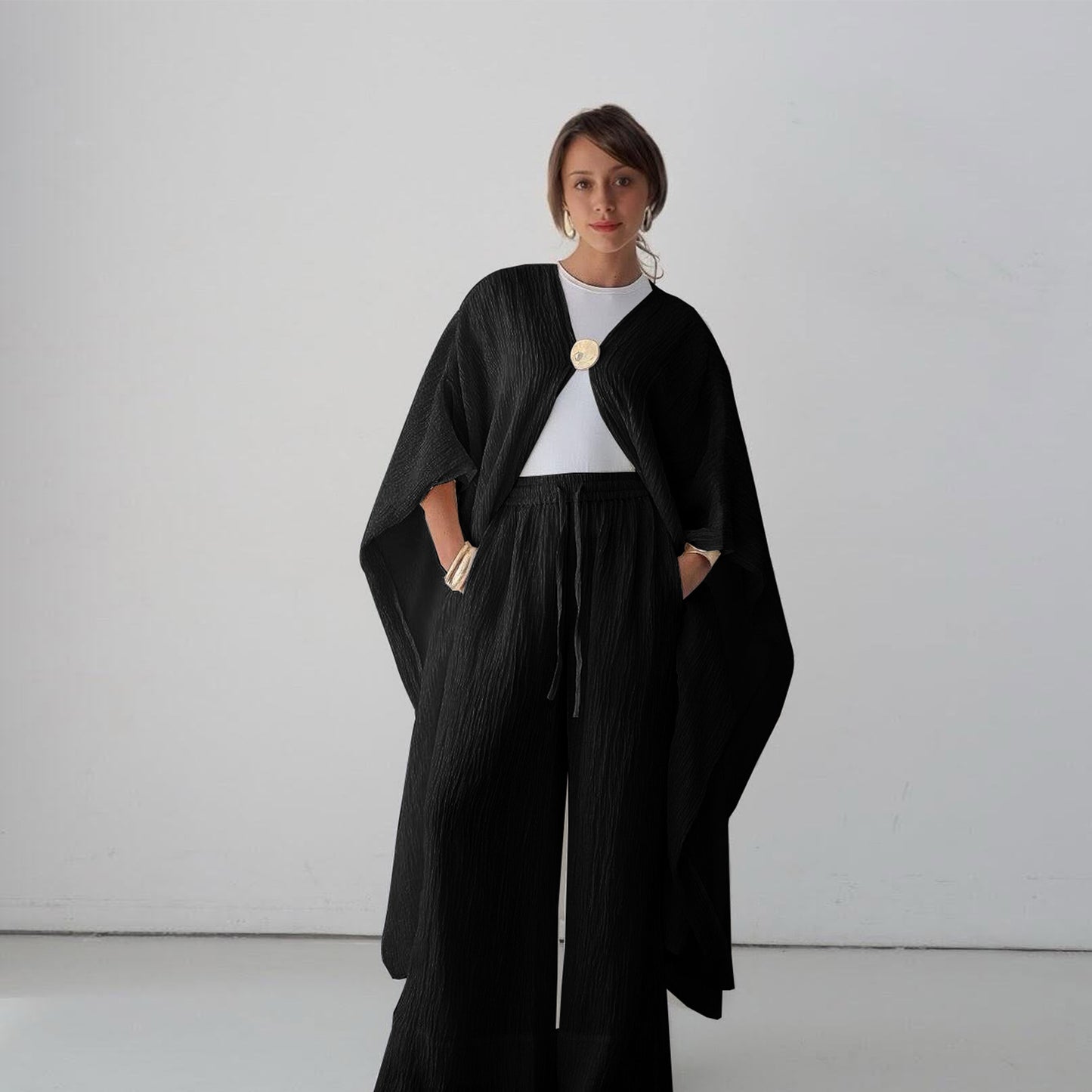 Women's Buttoned Cardigan and Pants Two-piece Set