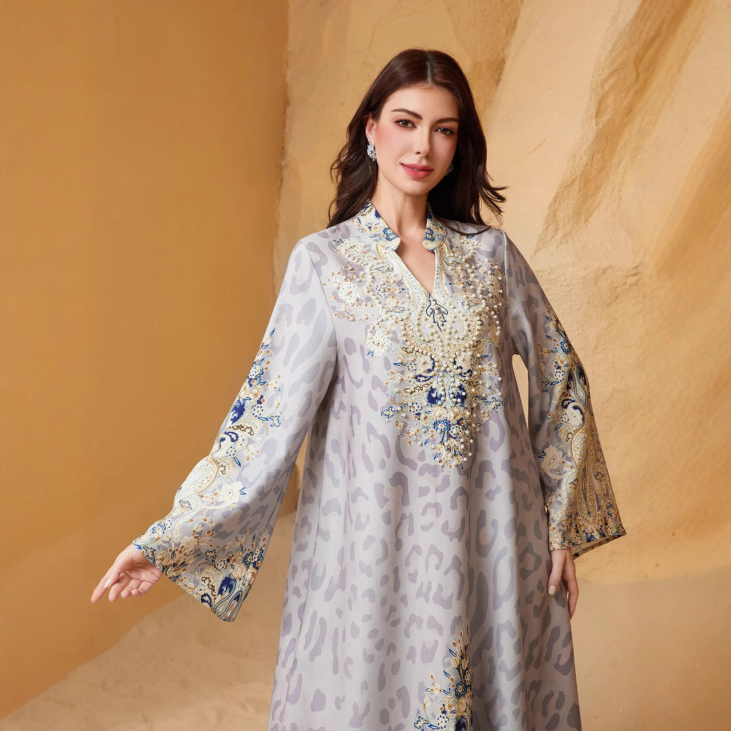 Muslim Polyester Crystal Studded Party Maxi Dress