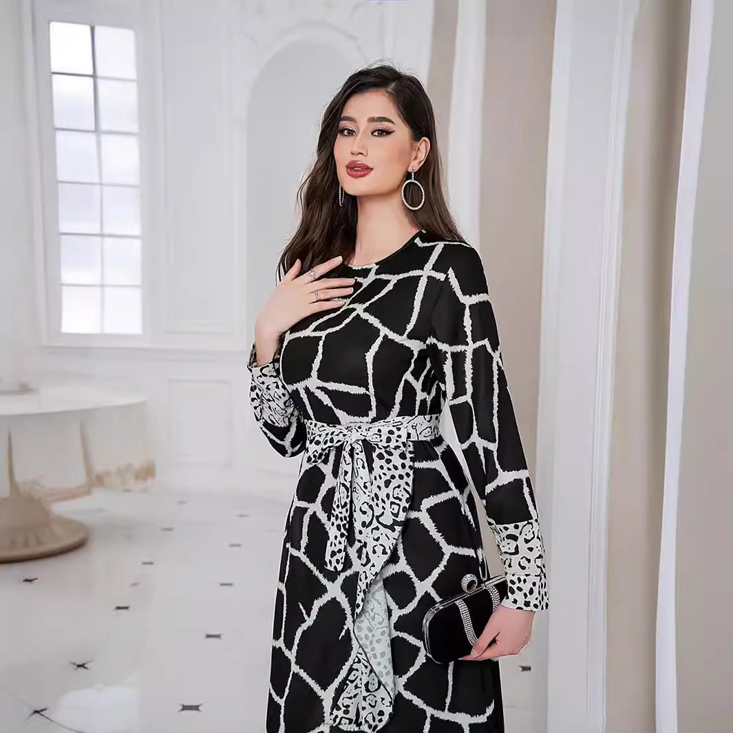 Women's Leopard Print Ruffle Patchwork Dress