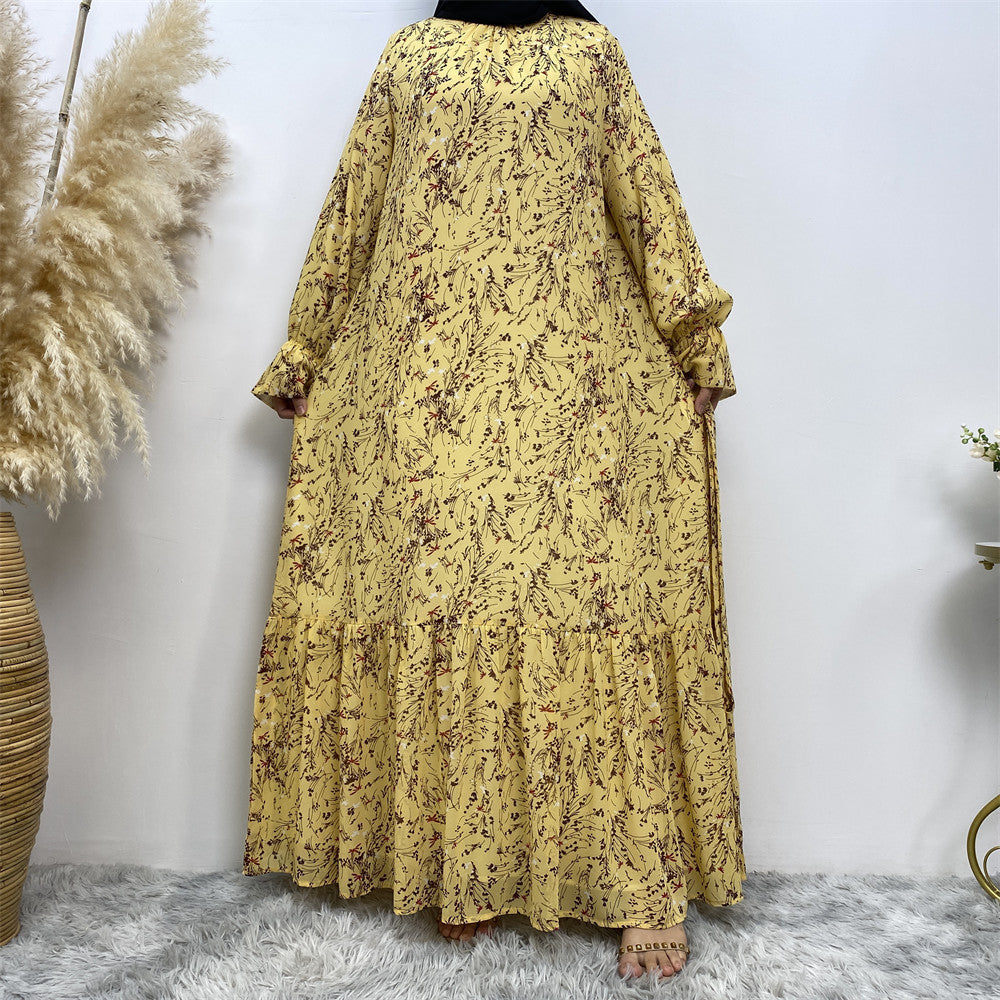 Printed Flared Sleeve Chiffon Dress