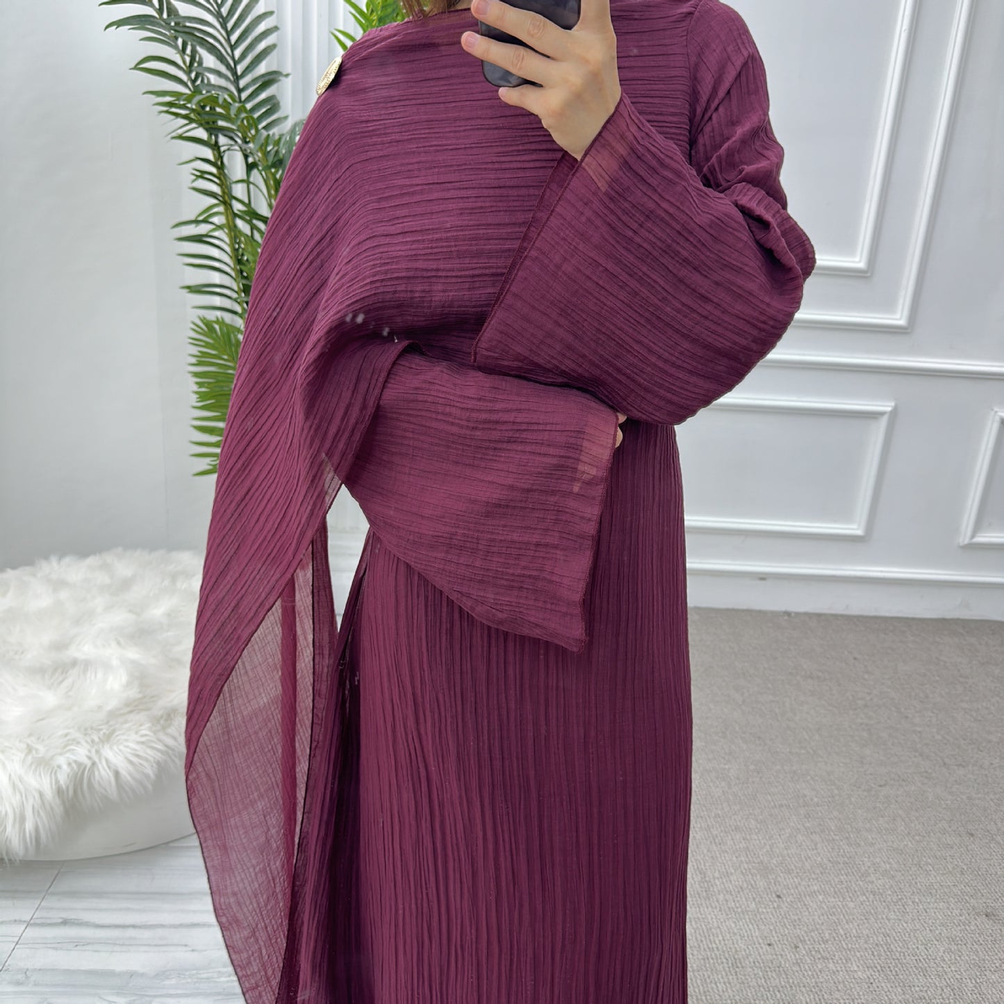 Muslim Women's Solid Color Double-Layer Dress