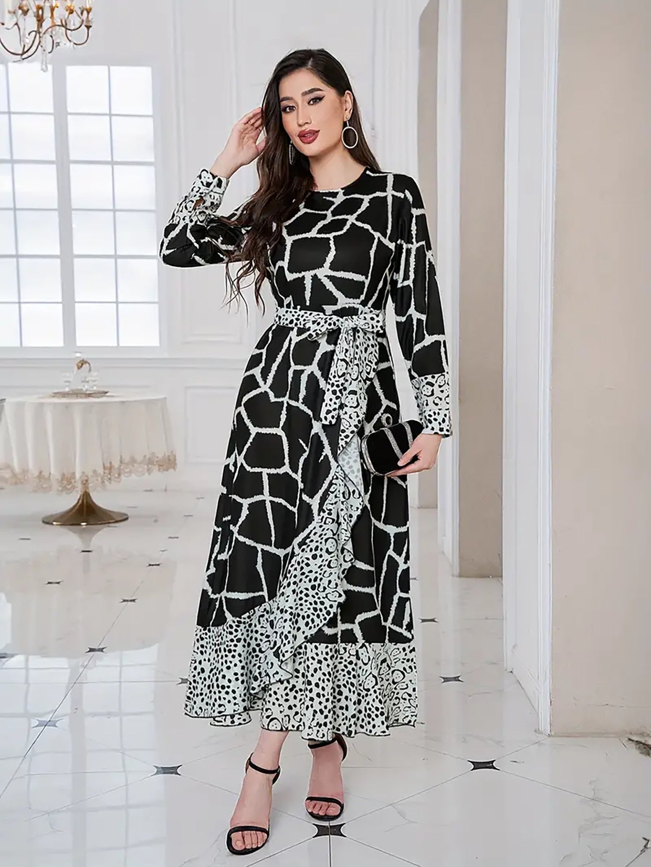 Women's Leopard Print Ruffle Patchwork Dress