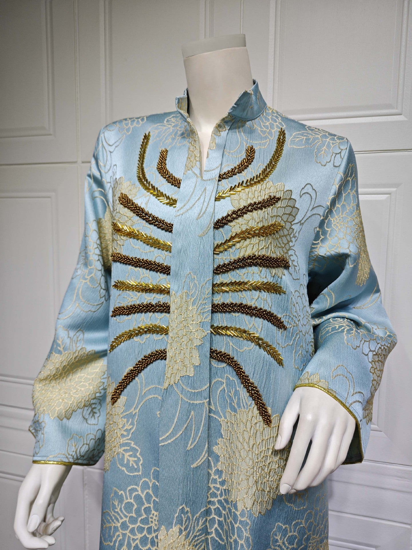 Women's V-neck Jacquard Beaded Dress