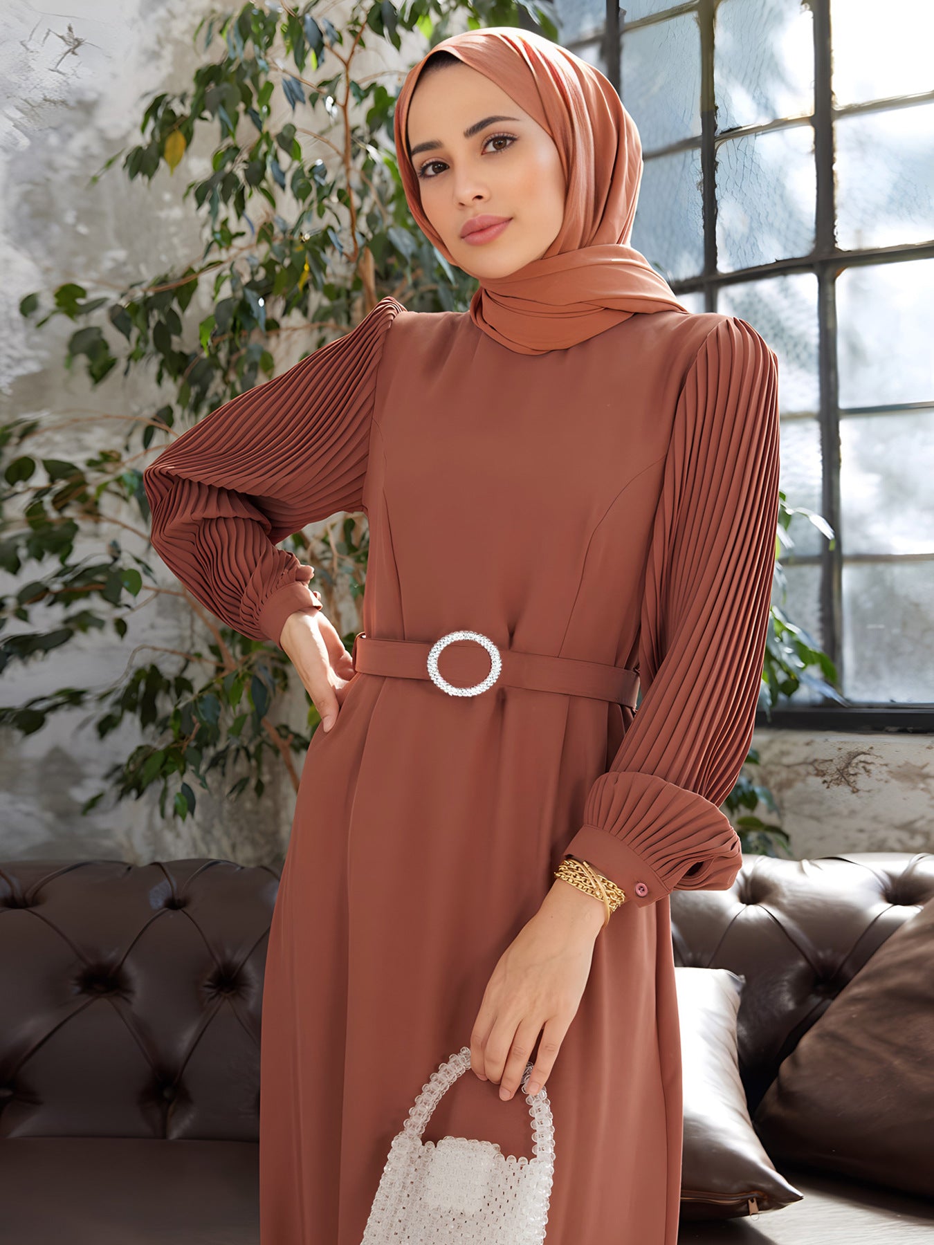 Women's Elegant Beaded Pleated Dress
