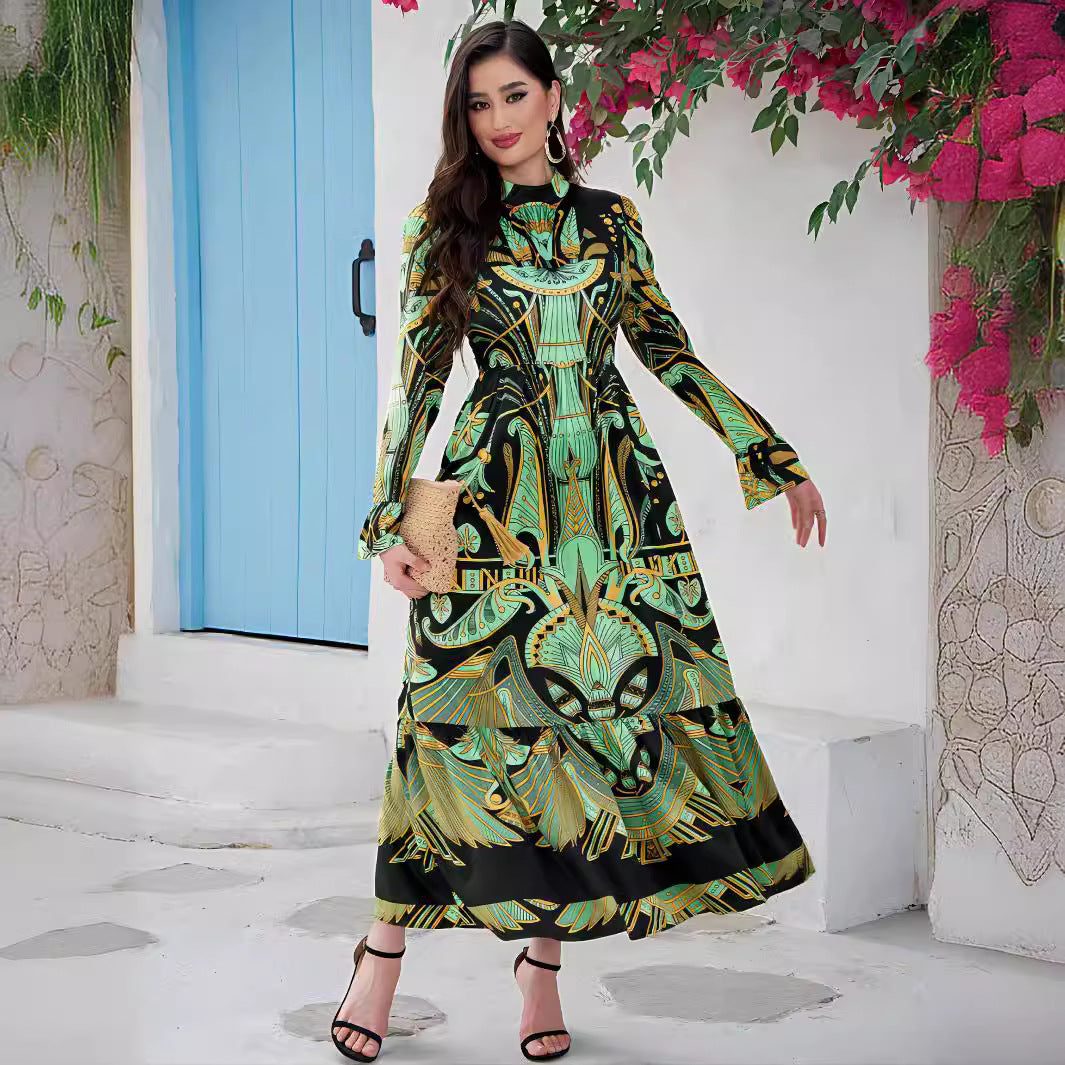 Women's Printed Flared Sleeve Oversized Dress