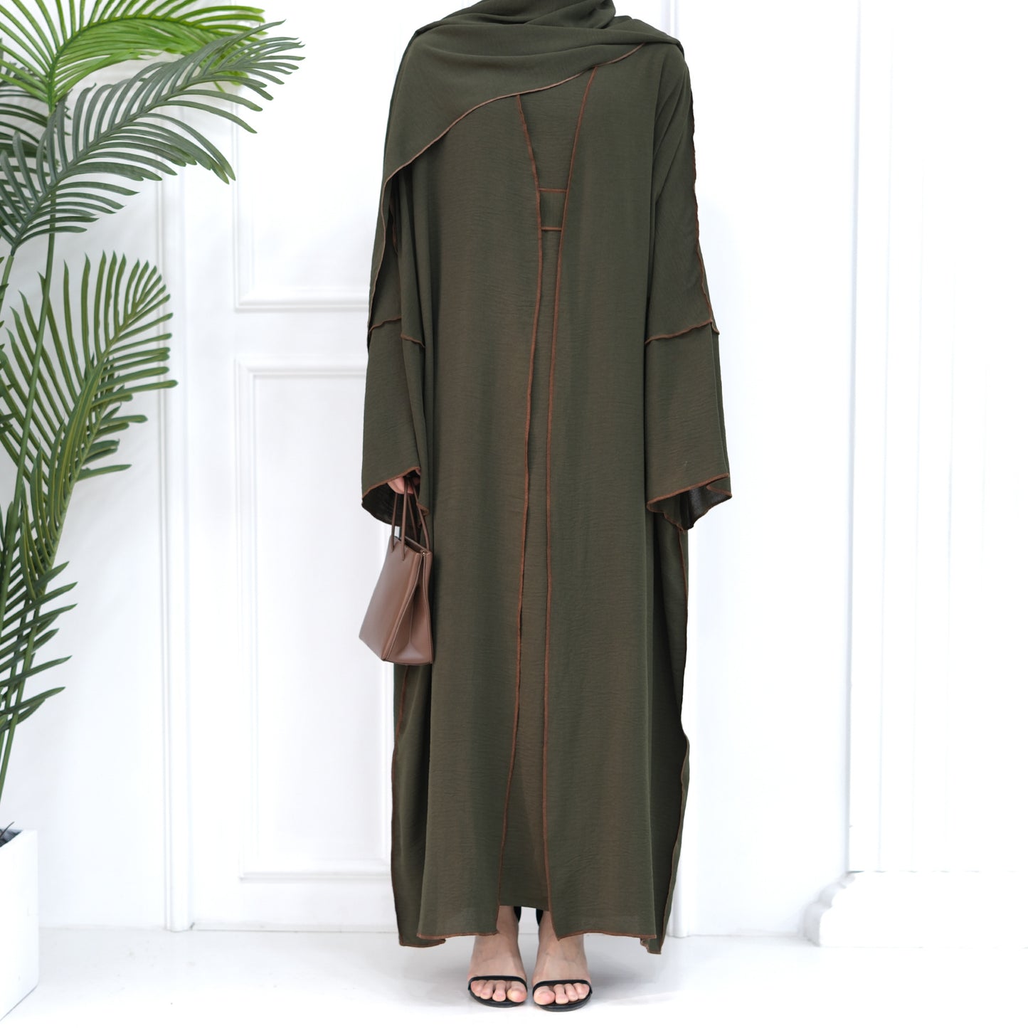 Muslim Plain Cardigan Dress Three-piece Sets