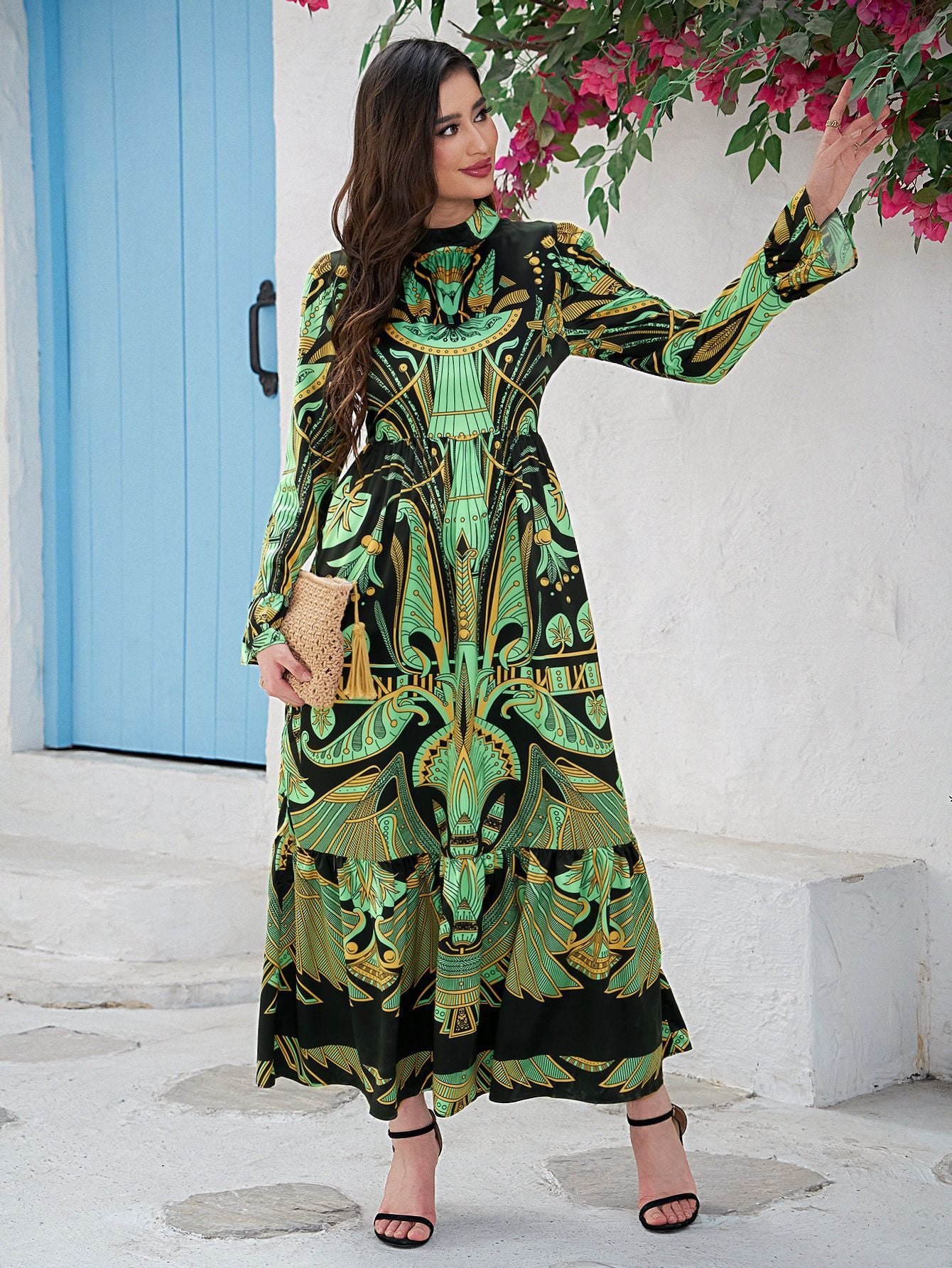 Women's Printed Flared Sleeve Oversized Dress