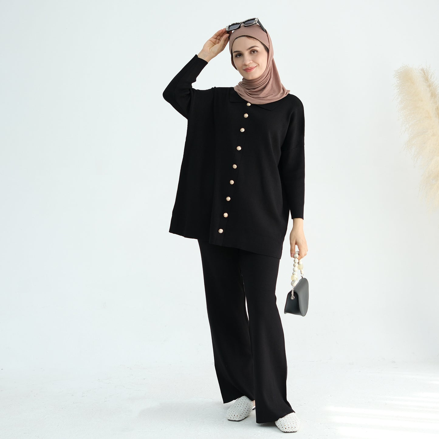 Thickened Knitted Sweater Wide-Leg Pants Trousers Two-Piece Set