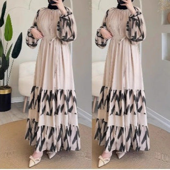 Women's Striped Maxi Dress with Belt