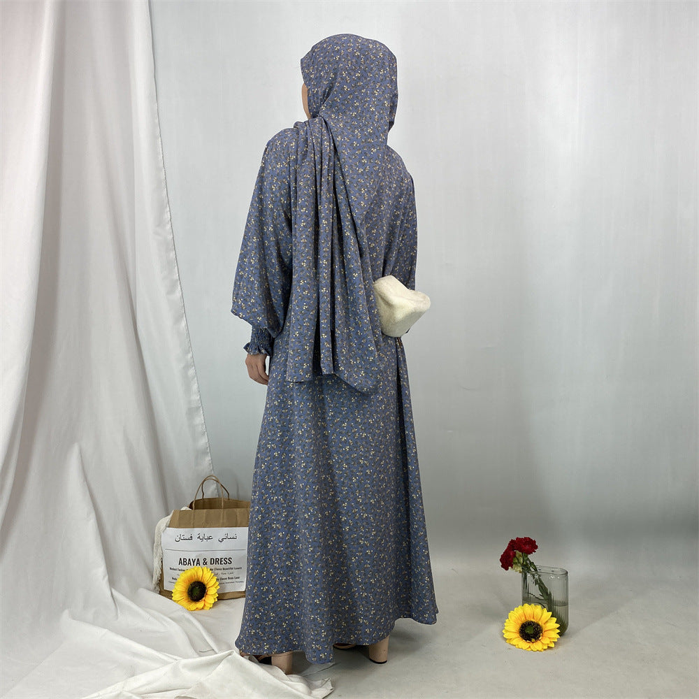Women's Muslim Floral Dress with Headscarf
