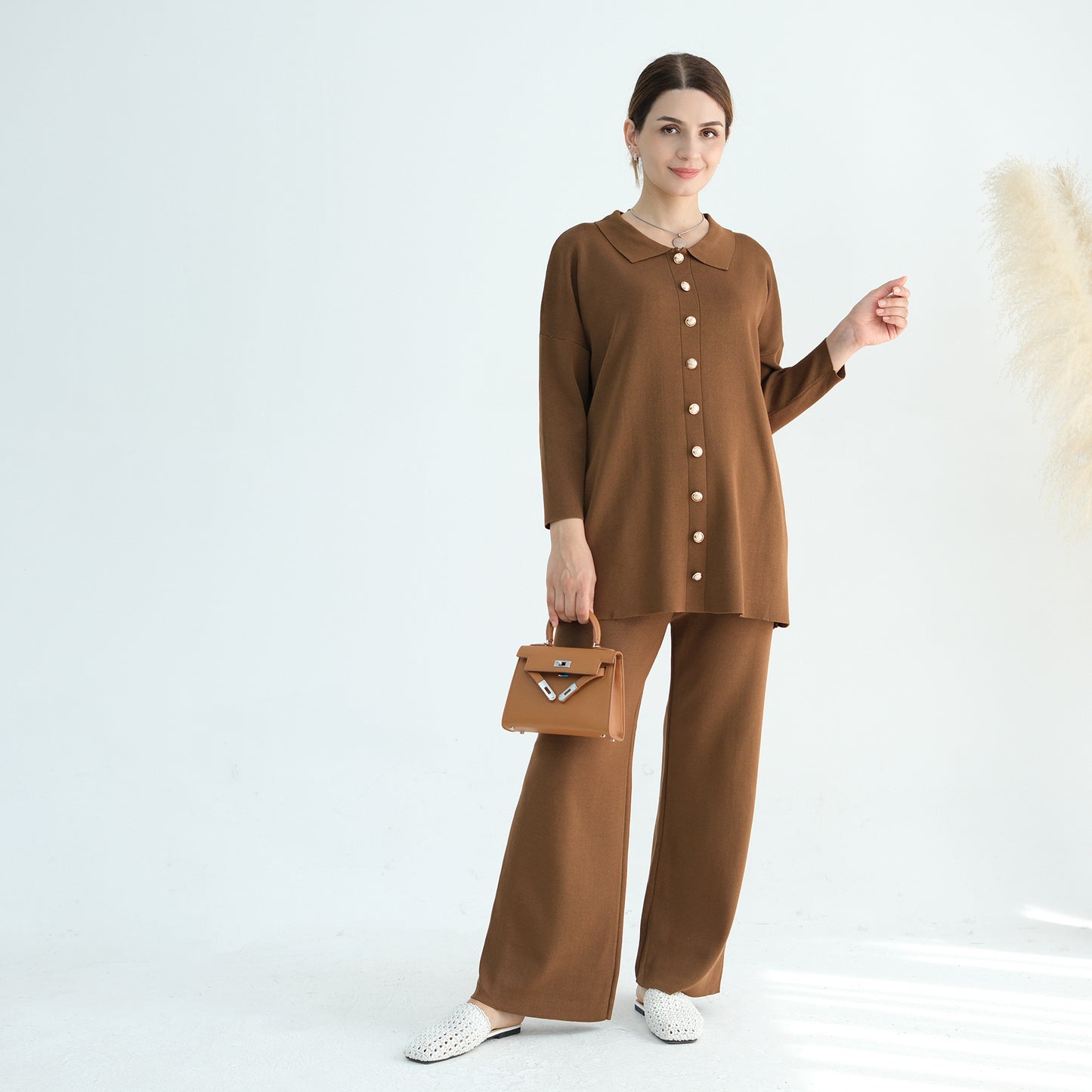 Thickened Knitted Sweater Wide-Leg Pants Trousers Two-Piece Set