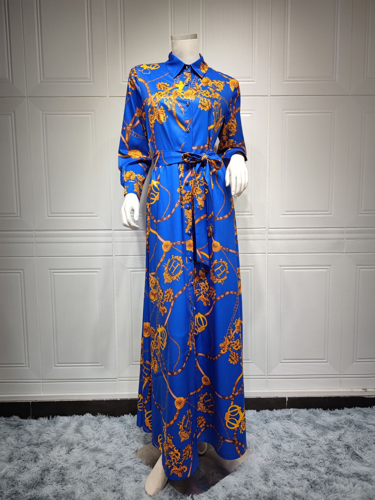 Women's Swing Print Lace-up Dress