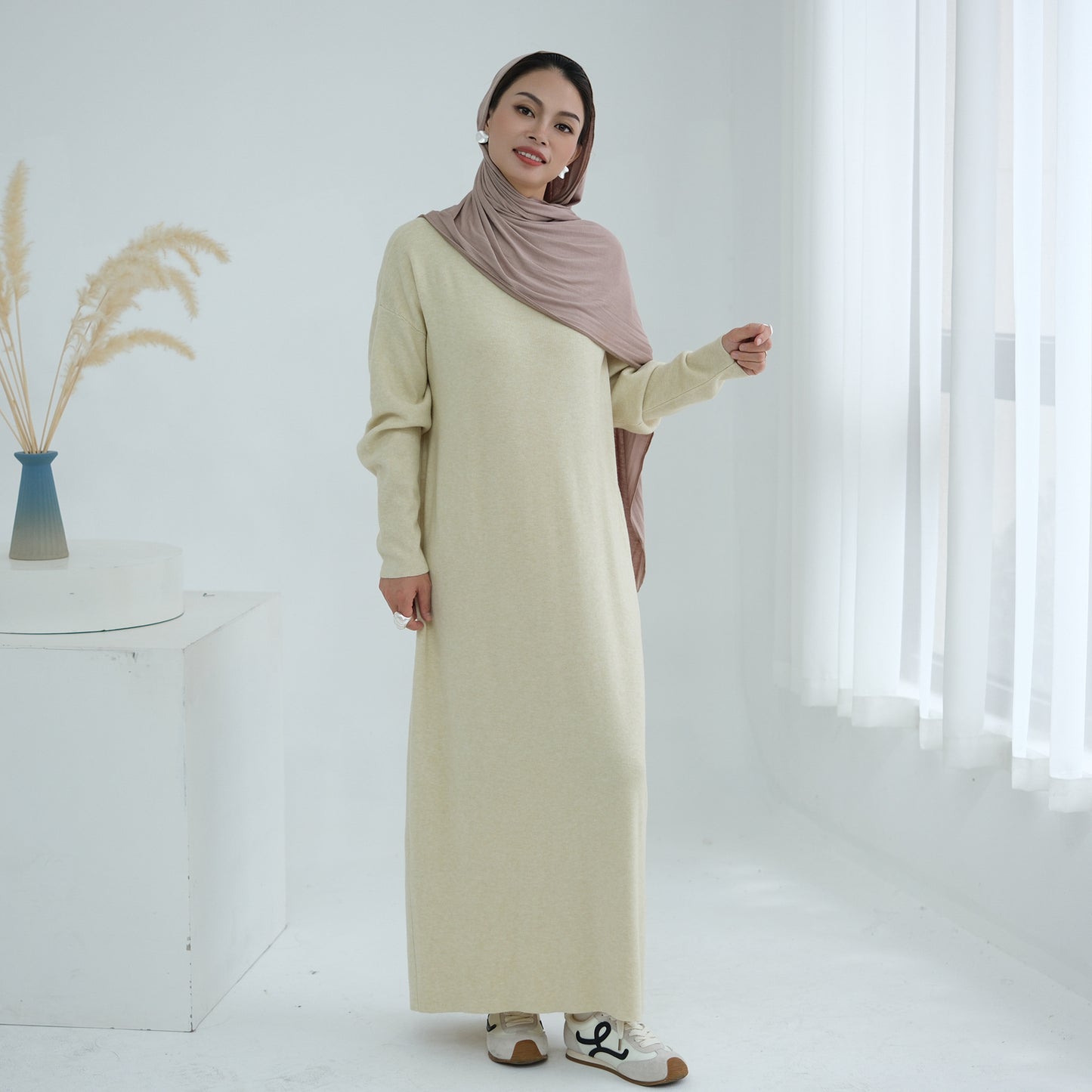 Cozy Knit Maxi Dress Long Sleeve Winter Wear