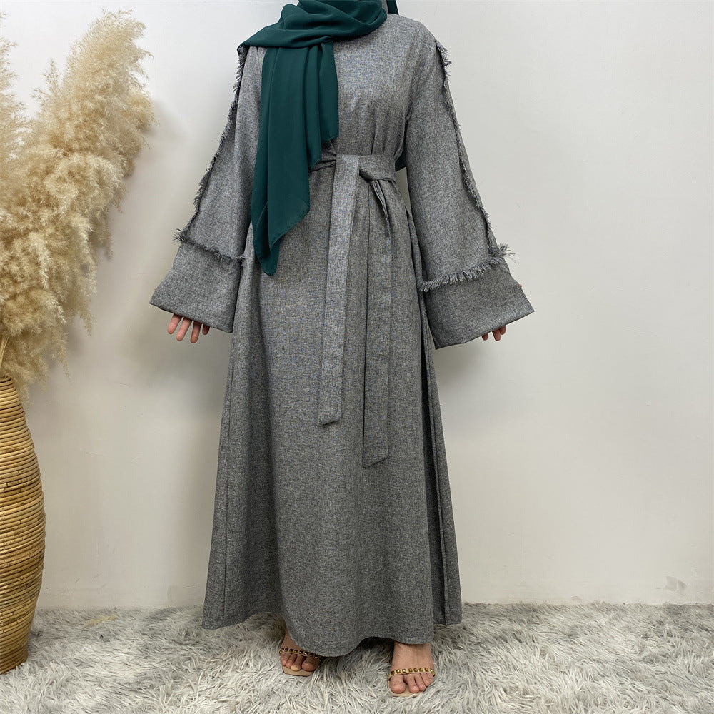 Fringe Sleeve Muslim Flare-Hem Maxi Dress