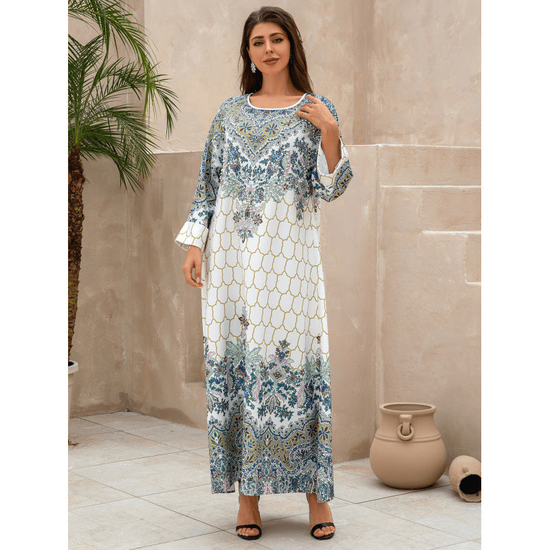 Muslim Polyester Beaded Rhinestone Party Maxi Dress