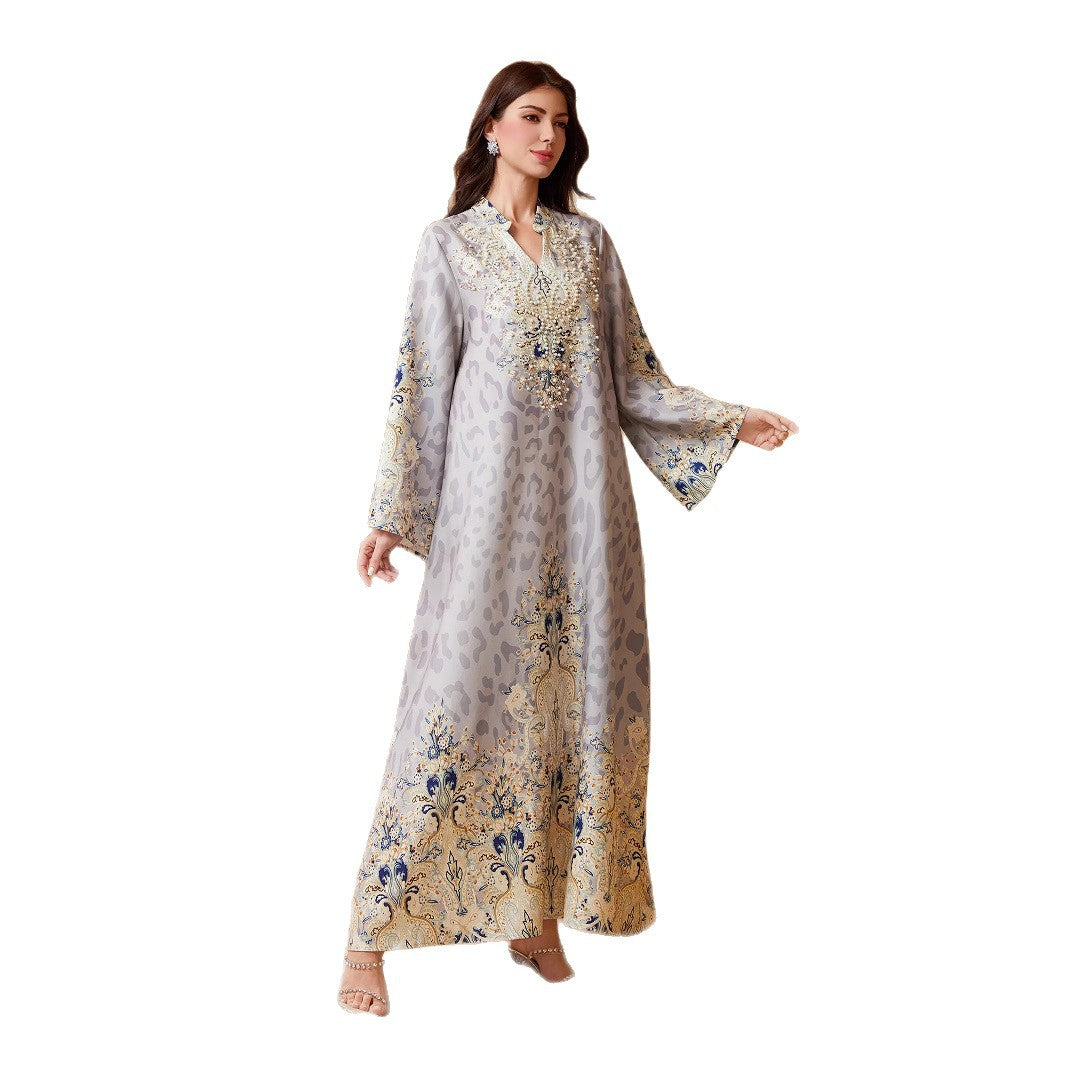 Muslim Polyester Crystal Studded Party Maxi Dress