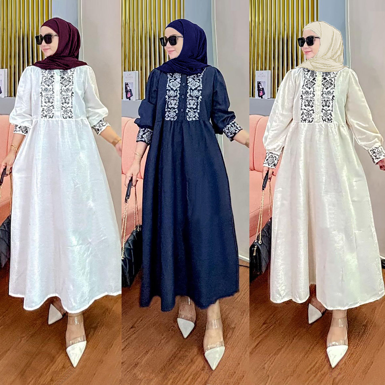 Women's Loose Cotton and Linen Embroidered Dress