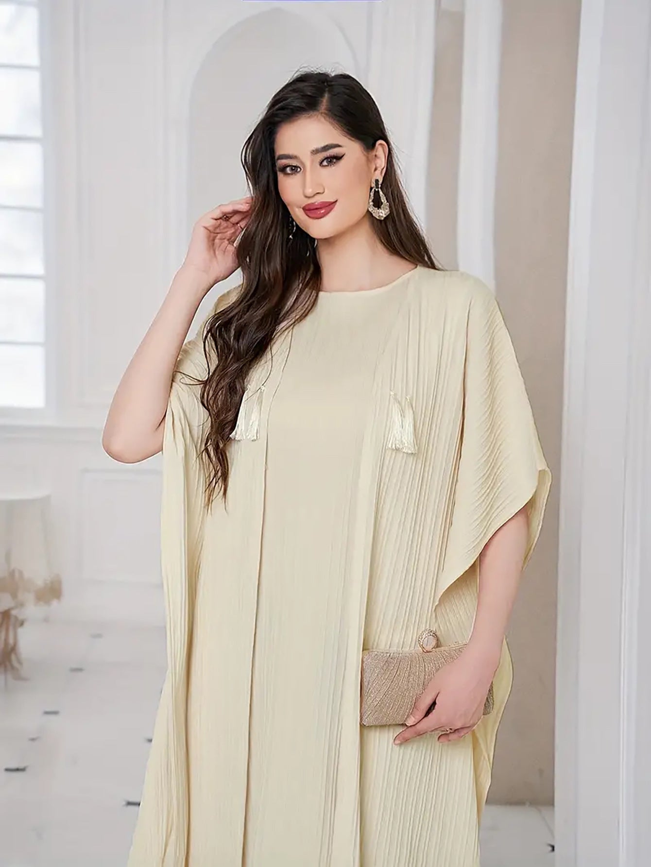 Muslim Plain Sleeveless Dress + Bat Sleeve Loose Robe Suit