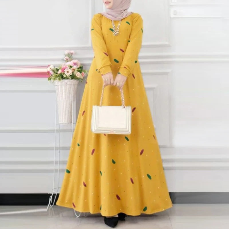 Women's Elegant Foliage Polka Dot Print Oversized Dress