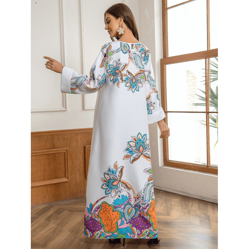 Floral Rhinestone Muslim Evening Kaftan Maxi Dress
